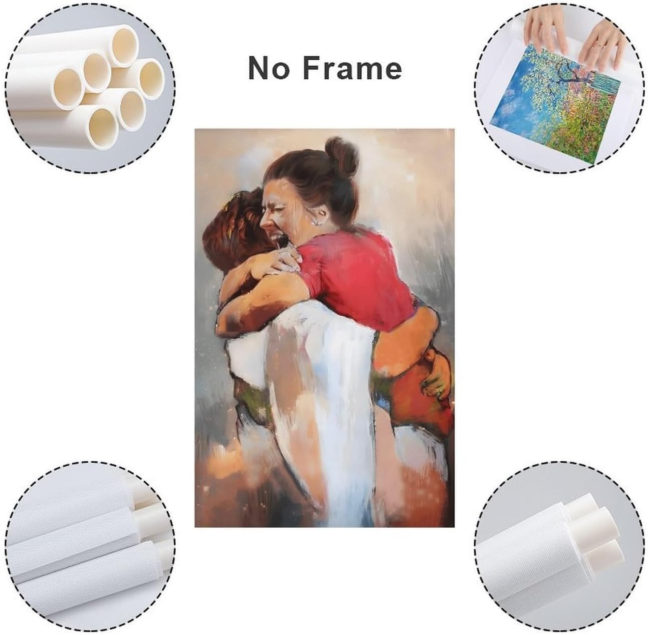 SOONEEDEAR Canvas Wall Art Prints 1st Day In Heaven Poster Jesus Christ Embracing Woman poster Framed Ready to Hang First Day in Heaven Painting Picture For Decor (24x36inch-Unframe)