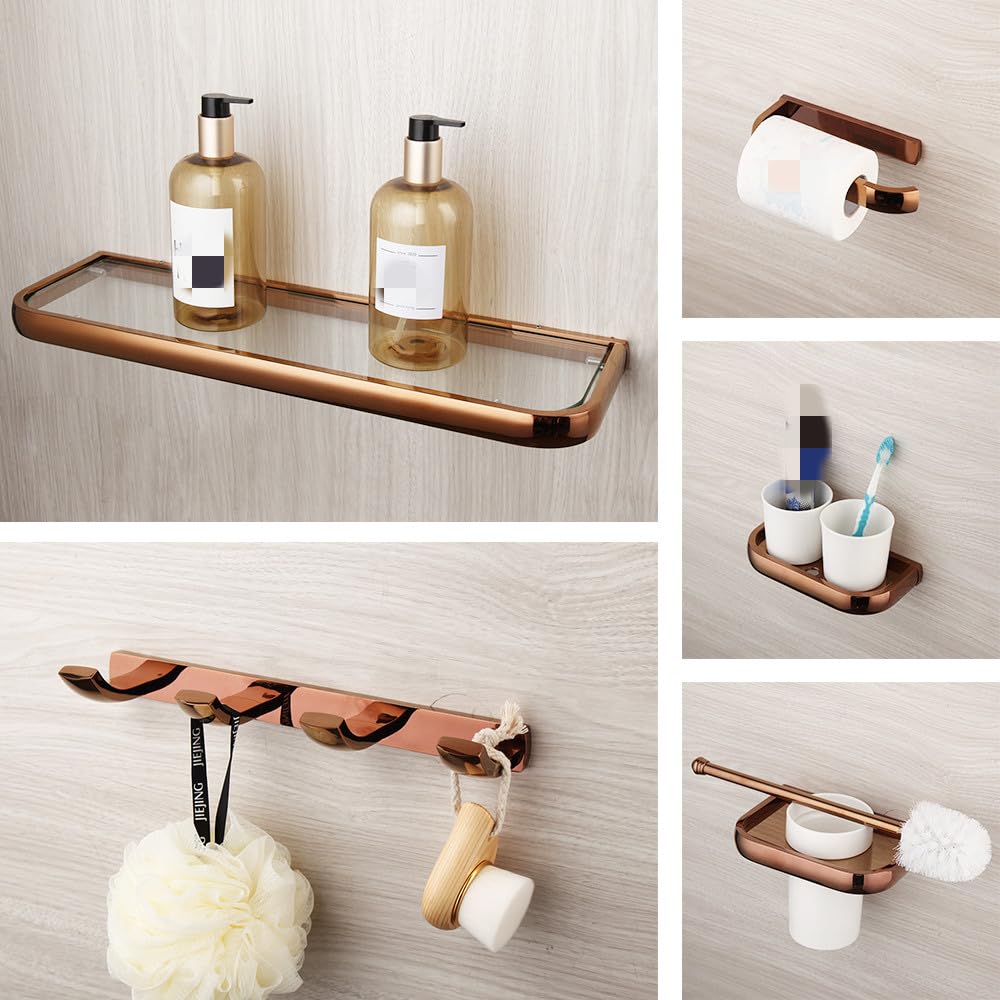 Accesorios de baño de Oro Rosa, Cepillo de baño de latón Macizo, Soporte de Papel, jabonera, Estante de Toalla, Kit Combinado de Montaje en Pared, Juego 01
