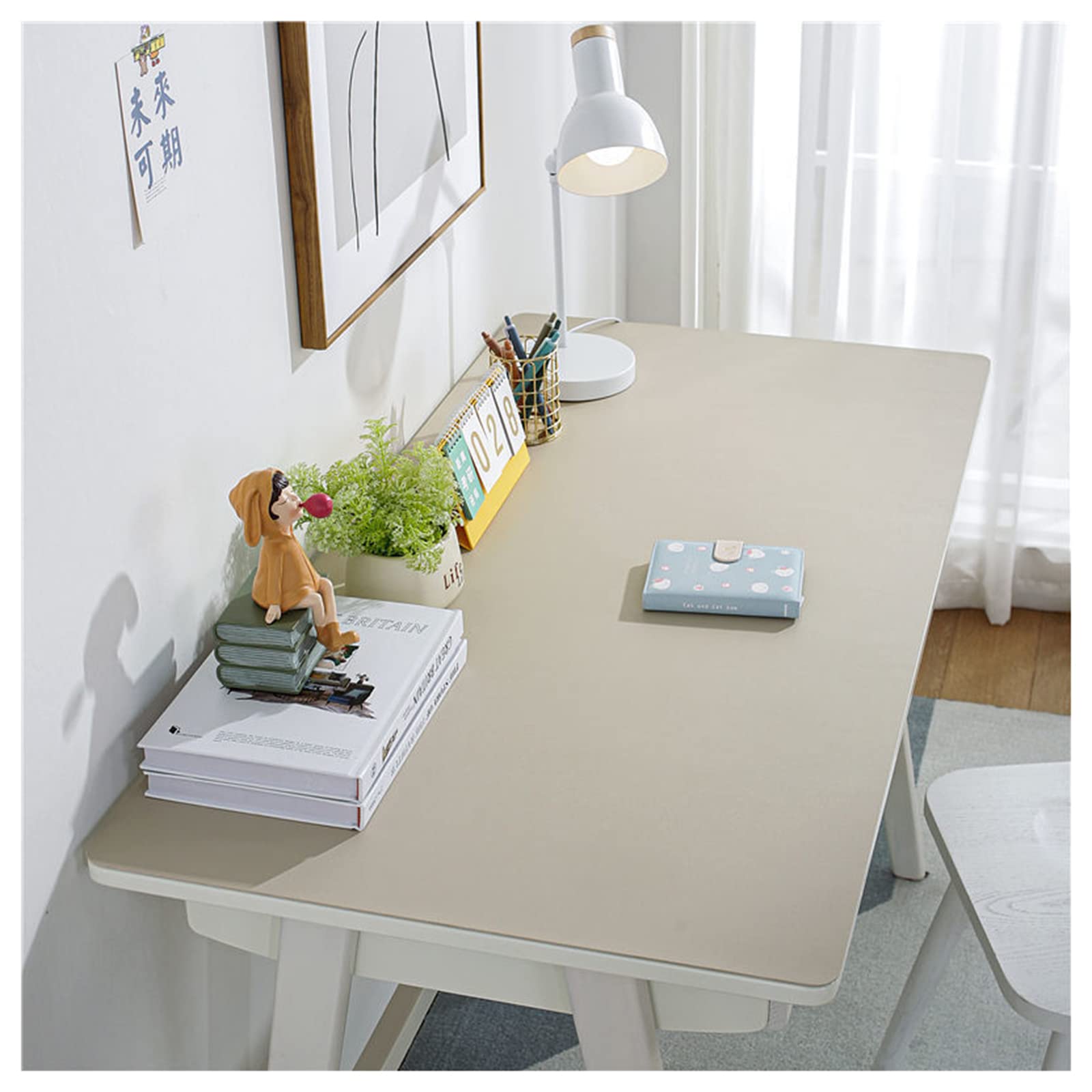 Tappetino da scrivania grande in pelle beige per tavolo da ufficio, impermeabile e facile da pulire, elegante e funzionale, tappetino per mouse e tovaglia 80 x 140 cm