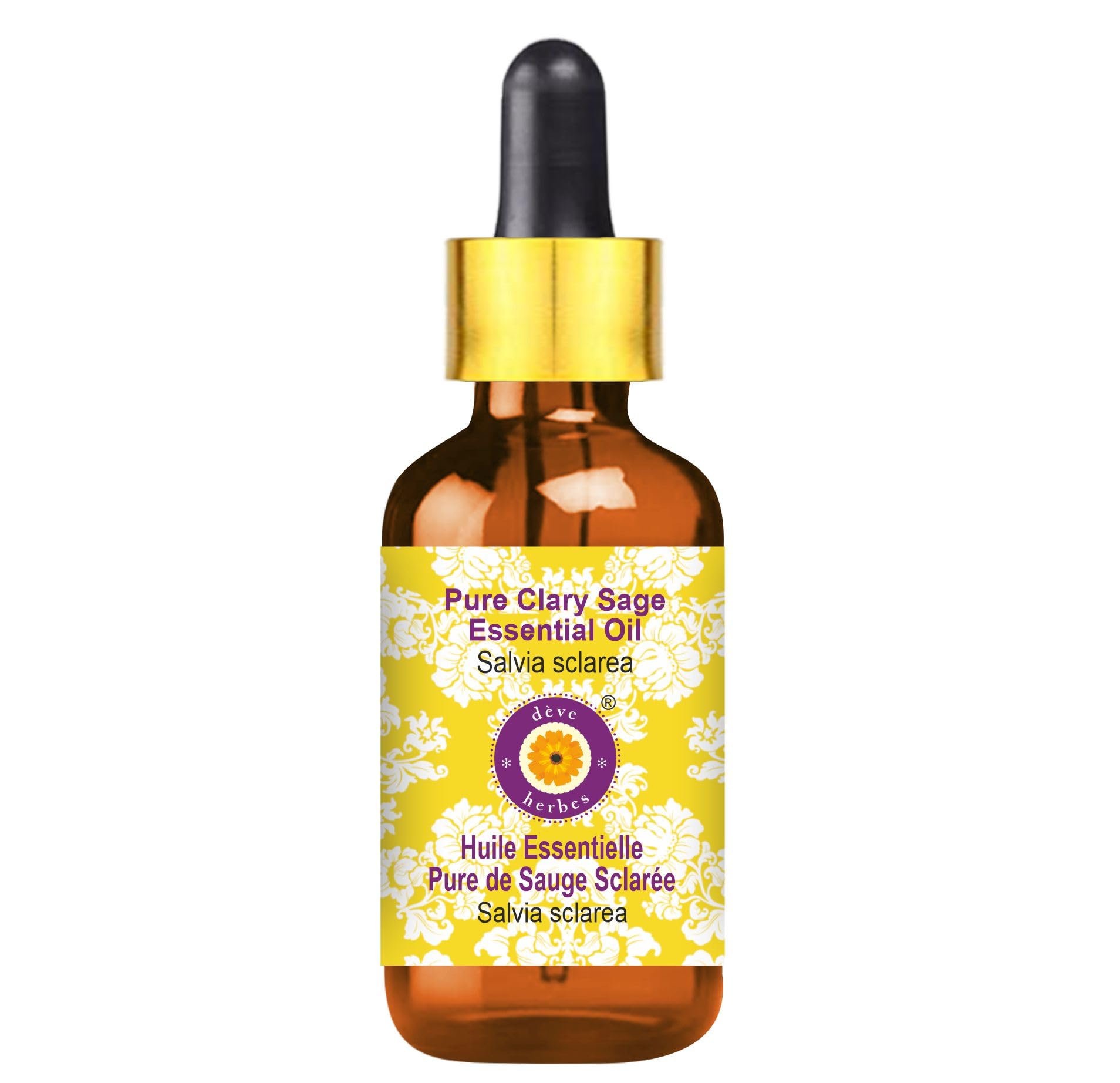 Deve Herbes Clary Sage Essential Oil (Salvia sclarea) with Glass Dropper Pure | Non-Sticky | Non-greasy | Lightweight | Men & Women | All Skin Types | Steam Distilled 10ml-image-1