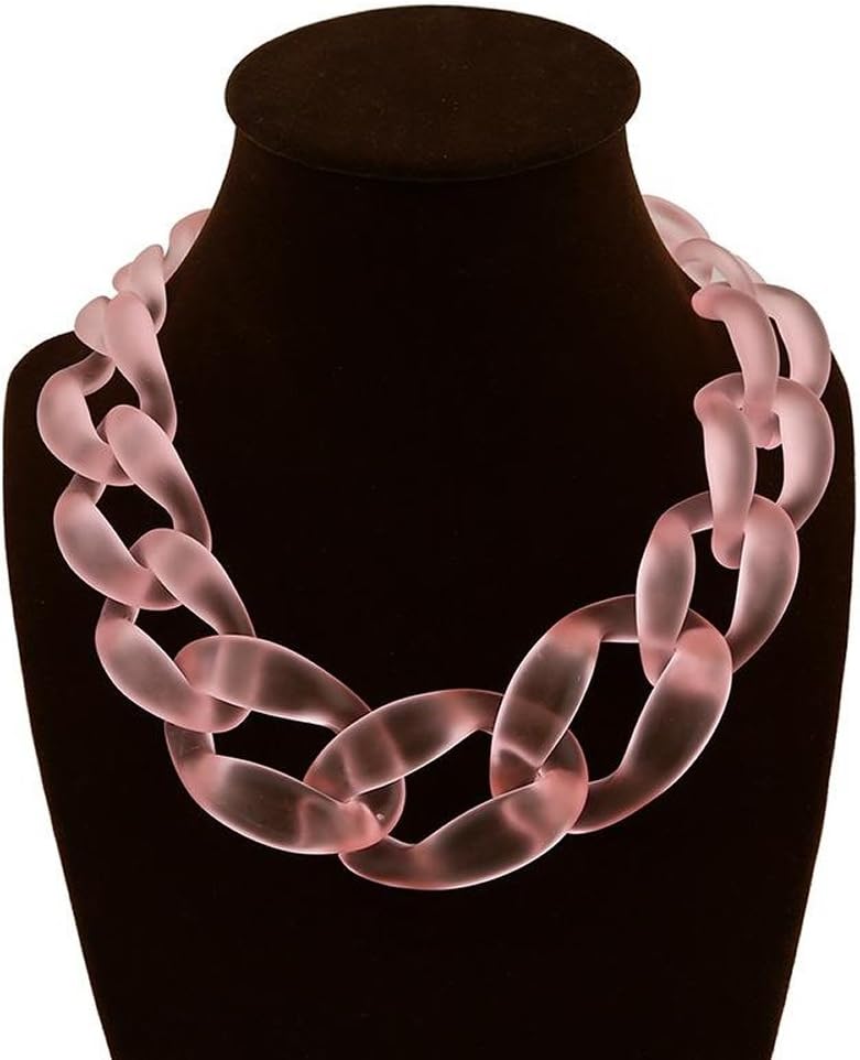 Chunlin Fashion Jewelry Acrylic Collar Chunky Choker Statement Chain Necklace Pendant (Pink)
