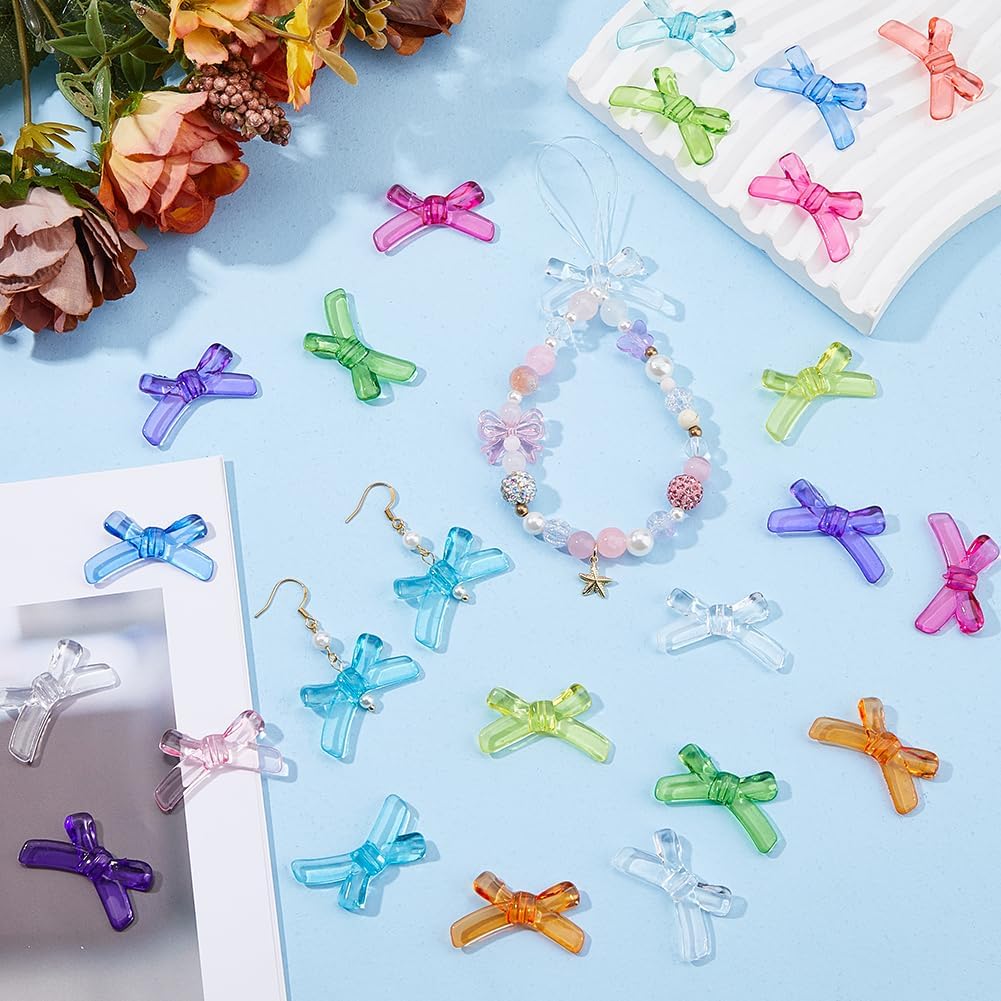 DICOSMETIC 100Pcs 10 Colors Acrylic Bow Beads Colorful Bow Tie Beads Bowknot Aesthetic Bead Transparent Bowknot Spacer Bead for Bracelet Necklace Earring Jewelry Making - Image 5