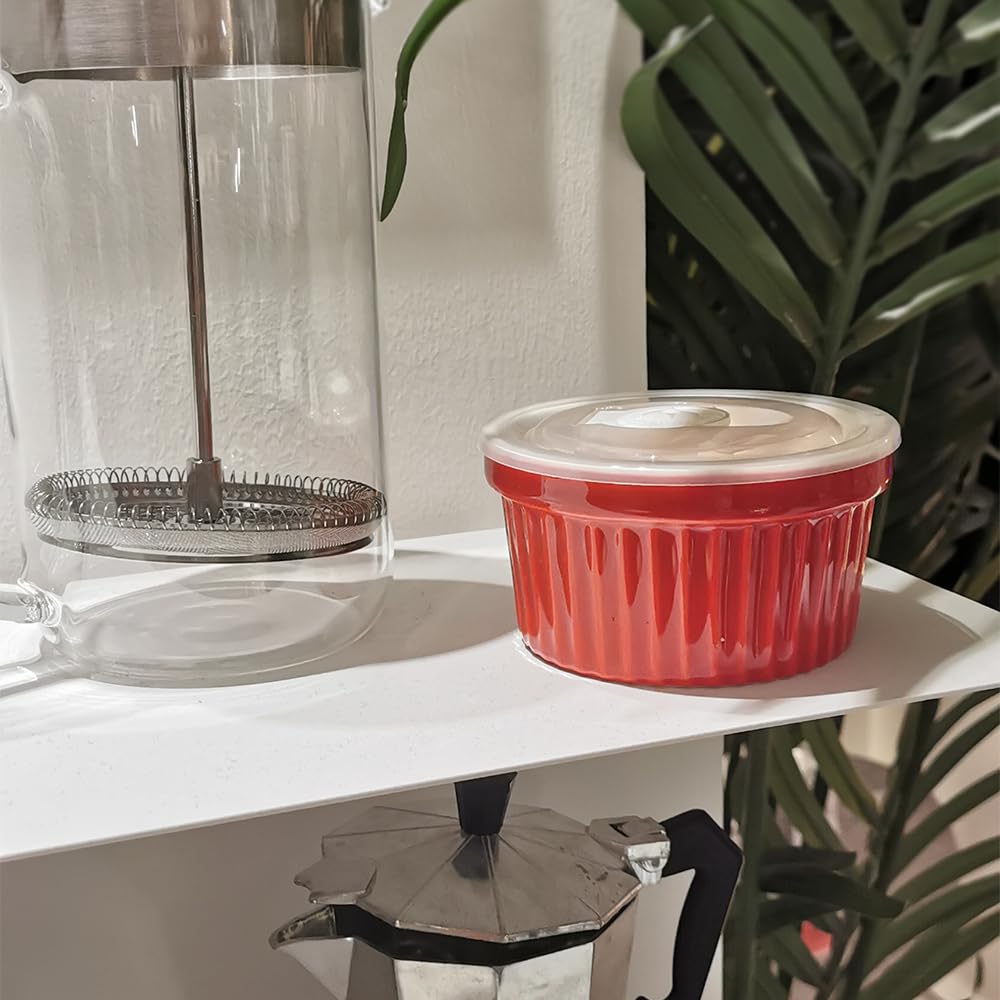 Lot De 6 Ramequins En Porcelaine HomEdge Avec Couvercles - 240ml Pour Crème Brûlée, Soufflés Et Pâtisserie - Noir
