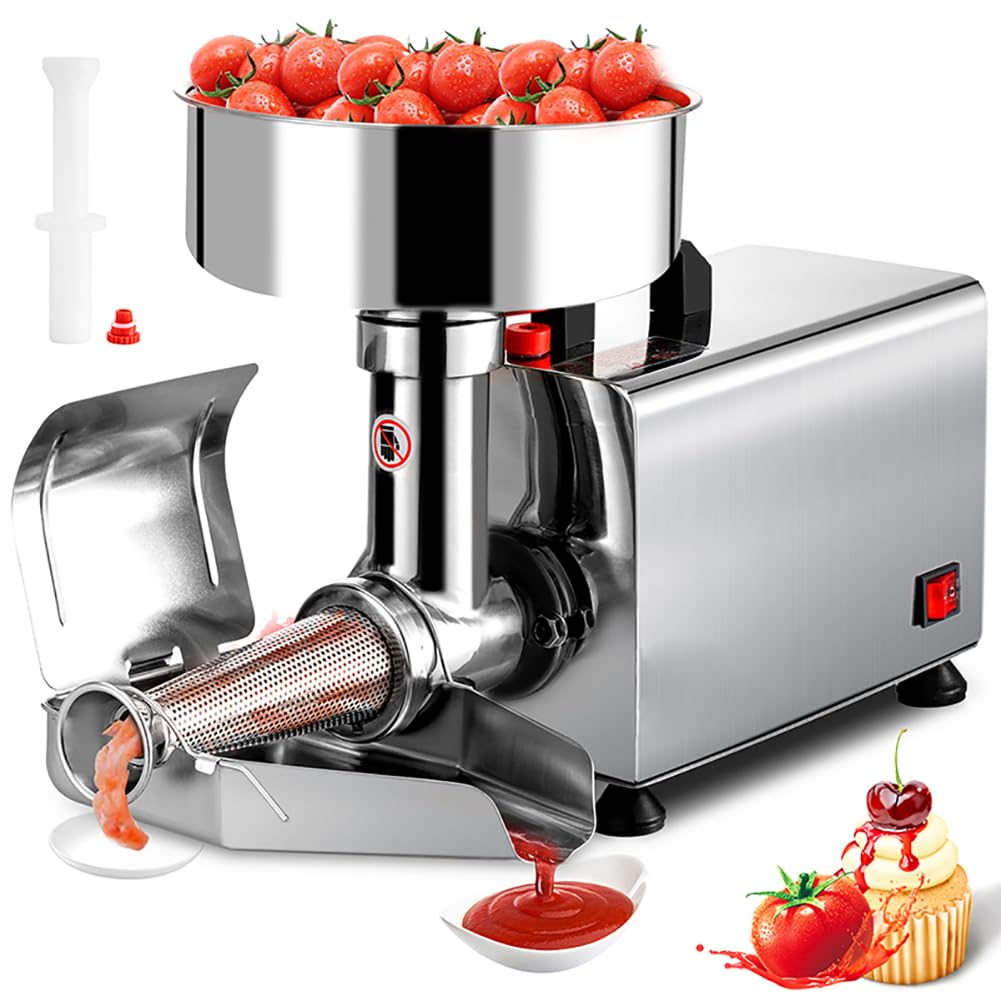 BOBVB Commercial Tomato Milling Machine, 370W Fruit Press, Electronic Stainless Steel Tomato Sieve, 90-160kg/h Tomato Press, Automatic Tomato Strainer, Squeezer for Sauce Maker for Strawberries