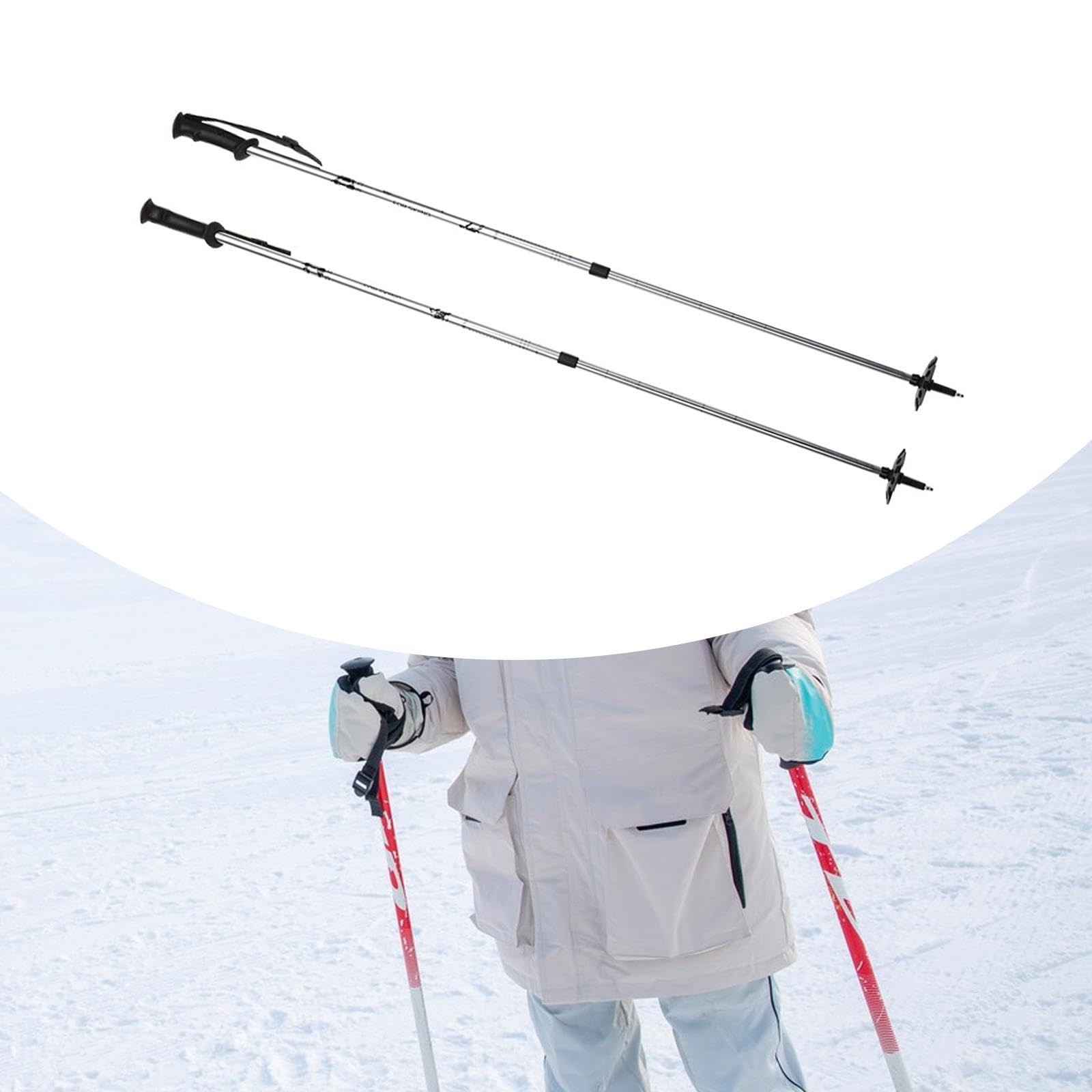 Qianly 2 Piezas Bastones de Senderismo Palos de Montaña Telescópicos Aleación de Aluminio Mango Cómodo Cestas para Nieve Ajustable Útiles para