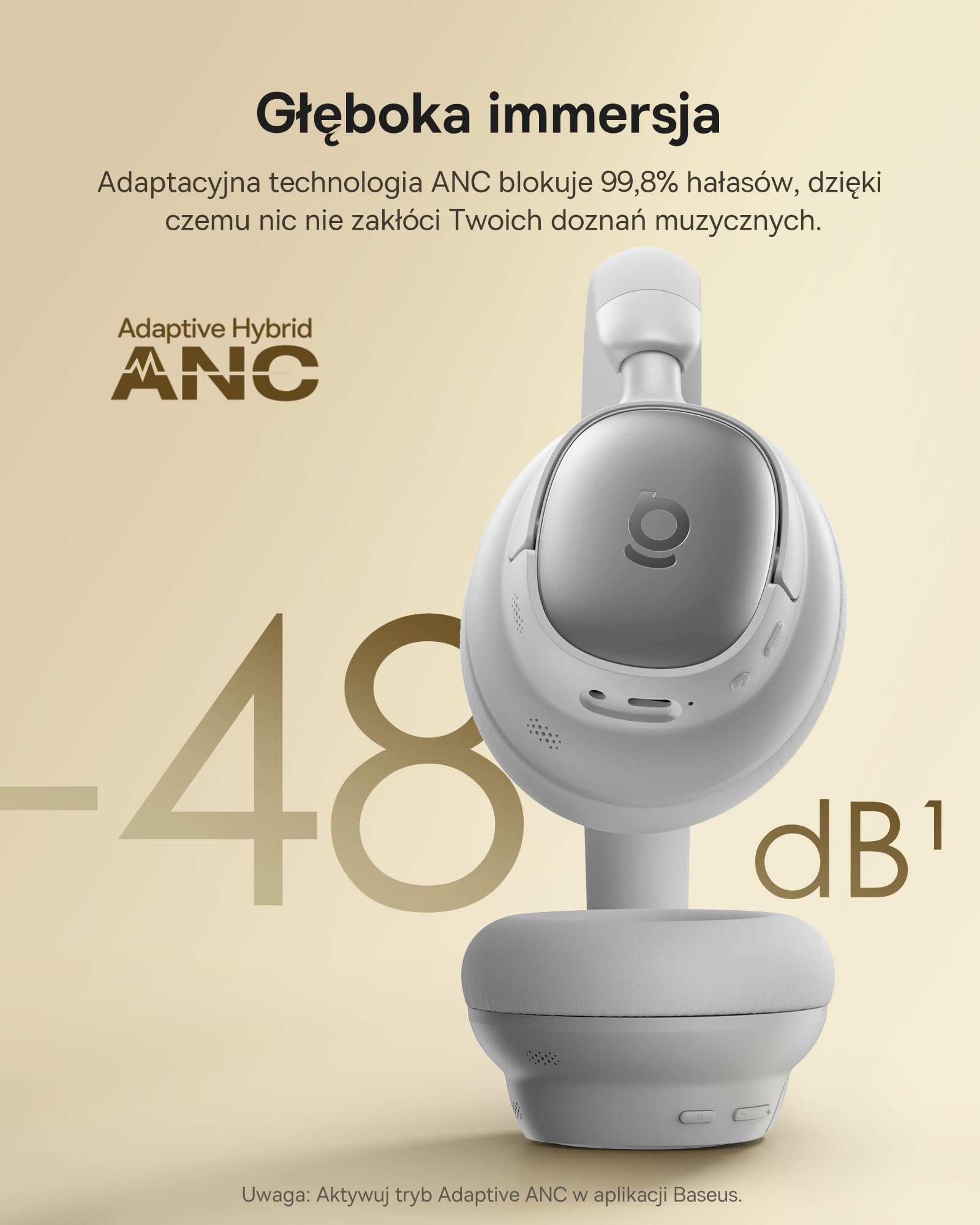 Baseus MH1 słuchawki Bluetooth, wysoka redukcja szumów -48 dB, monolityczna opaska na głowę z Hi-Res i LDAC, czas odtwarzania 80 godzin, 5 mików, krystalicznie czyste rozmowy telefoniczne