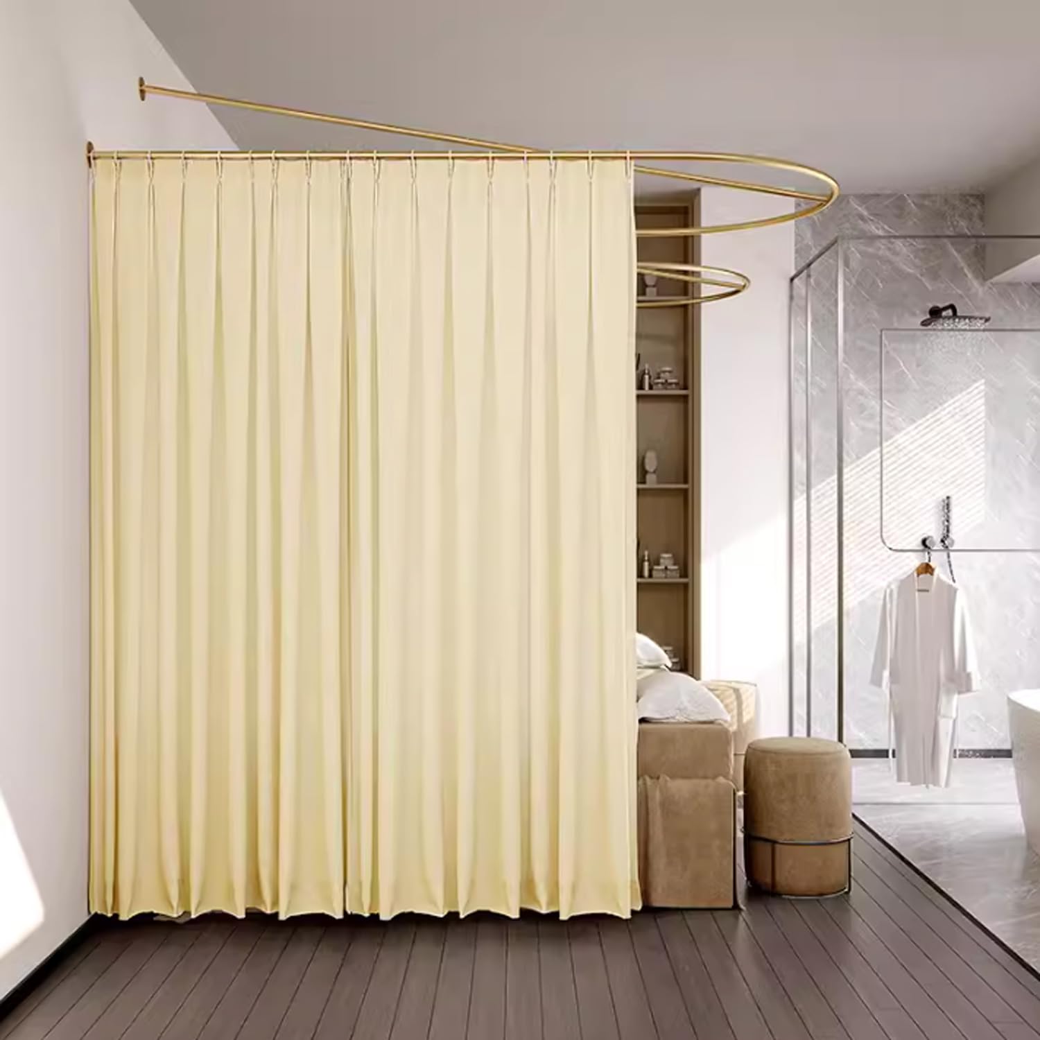 Rideau de séparation haut de gamme avec tiges de support dorées au design U