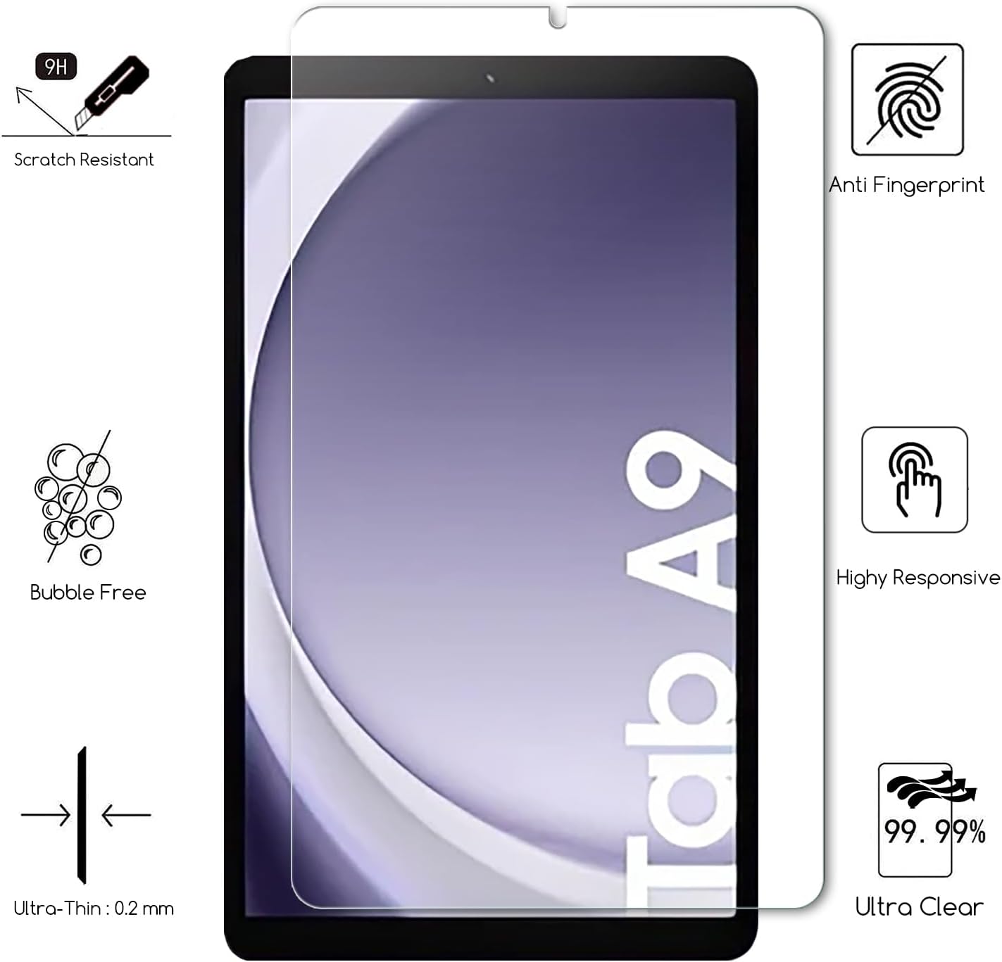 KEANBOLL 2 Pack Designed for Samsung Galaxy Tab A9 & Galaxy Tab A11 8.7" Tempered Glass Screen Protector, (SM-X110/ SM-115/ SM-X133/SM-X135), Ultra Clear, 9H Hardness, Scratch Resistant