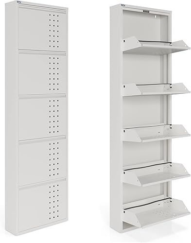Vista 44 de Gabinete de zapatos de metal de 5 niveles con tapa, organizador de almacenamiento de zapatos duradero para entrada, armario de estante de zapatos