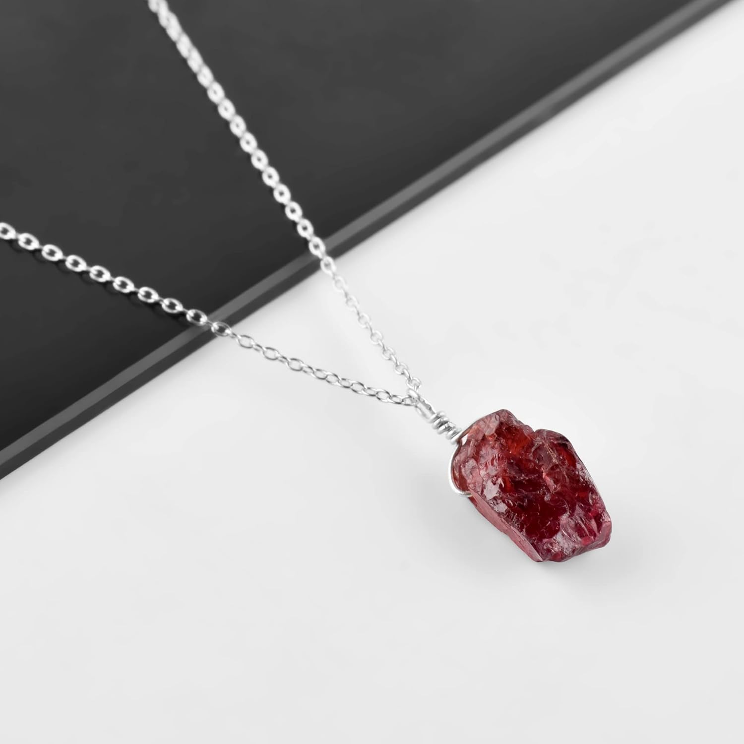Gemstone Pendant Necklace, Rough Energy Stone, Chakra Healing Crystals, 925 Sterling Silver, Rhodium Plated, May Birthstone, Women Jewelry, Valentine Gift - Image 4