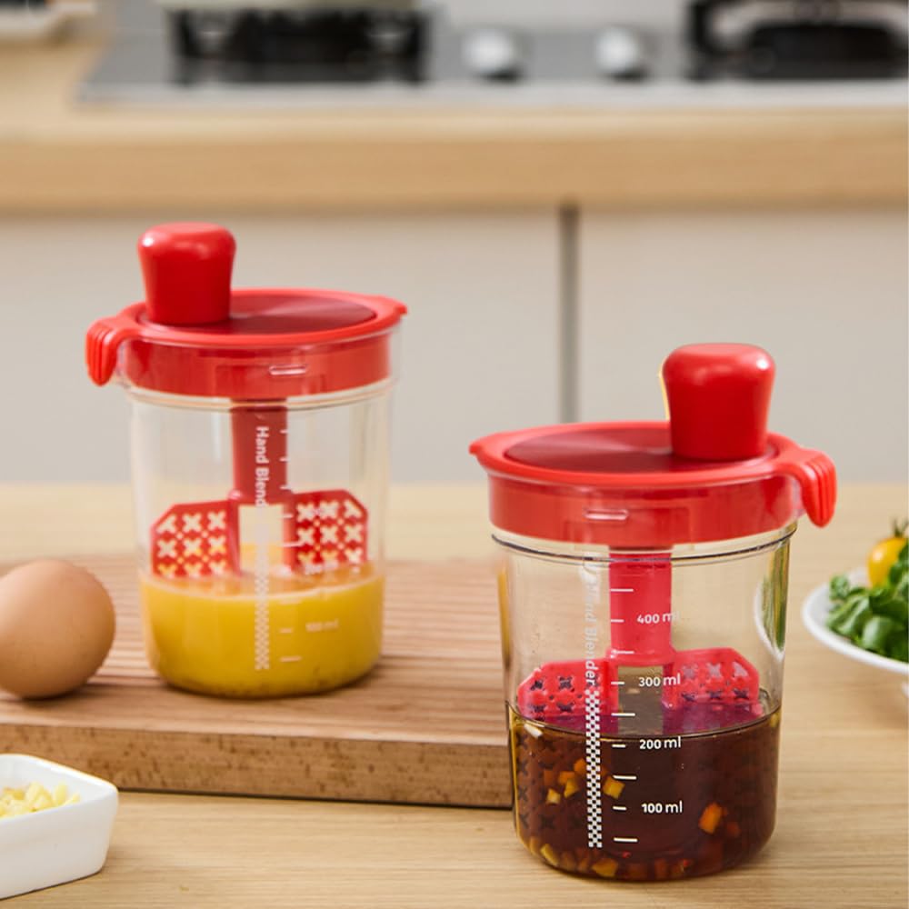 MiOYOOW Salatdressing-Mixer, 500ml Eierfilter-Mixbecher, Manuelle Rührflasche, Manuelle Saucen Shaker Flasche mit Skala für Ei, Teig, Salatdressing