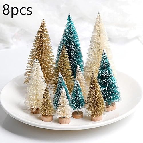Miniatura 20 de Ochine 12 mini árboles de Navidad artificiales, árbol de mesa de Navidad, mini árboles de sisal de pino con base de madera de nieve, adornos para D