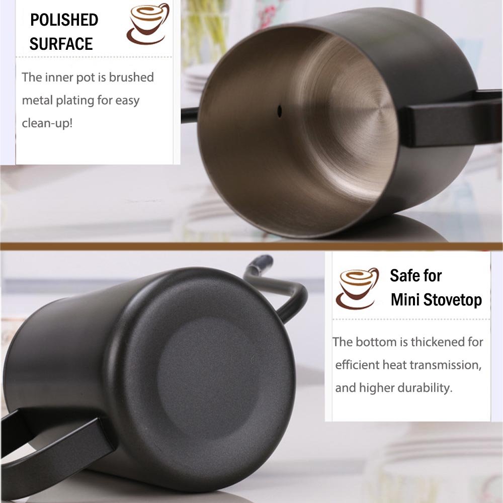 600ML Nero Teflon Rivestimento 5mm Stretto Becco Drip Bollitore con Coperchio per Caffè Servizio Drip Pot in Acciaio Inox Bollitore de te per Caffè Manuale