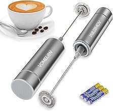 VOMELON Milk Frother, Handheld Battery Operated Frother for Coffee,Portable Drink Mixer with 2 Stainless Steel Whisk Heads, Milk Foamer for Keto Coffee, Latte, Cappuccino, Hot Chocolate, Silver