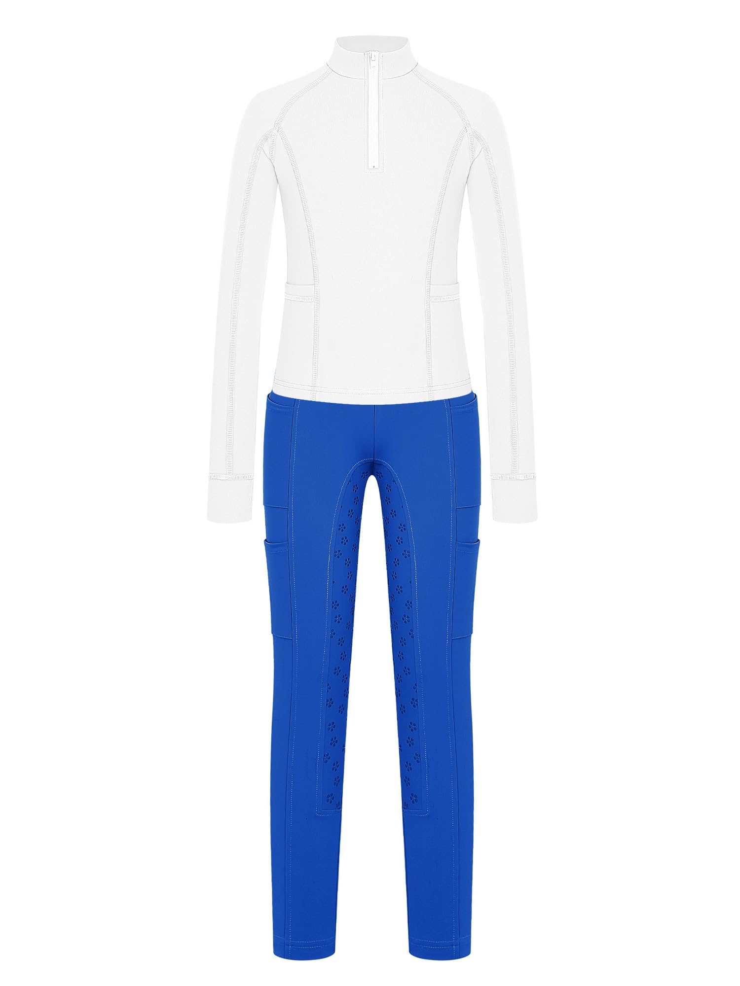 iiniim Completo Sportivo Bambina Completo Palestra Bambina Anni Leggings L'Equitazione Abbigliamento Equitazione Bambine Fitness Bianco Blu 5-6 anni