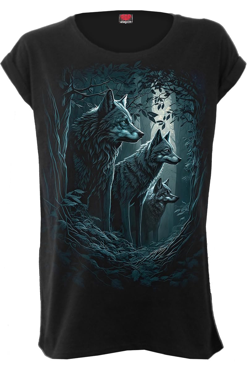 Spiral - Forest Guardians - Turnup Sleeve Loosefit Tee - S Black