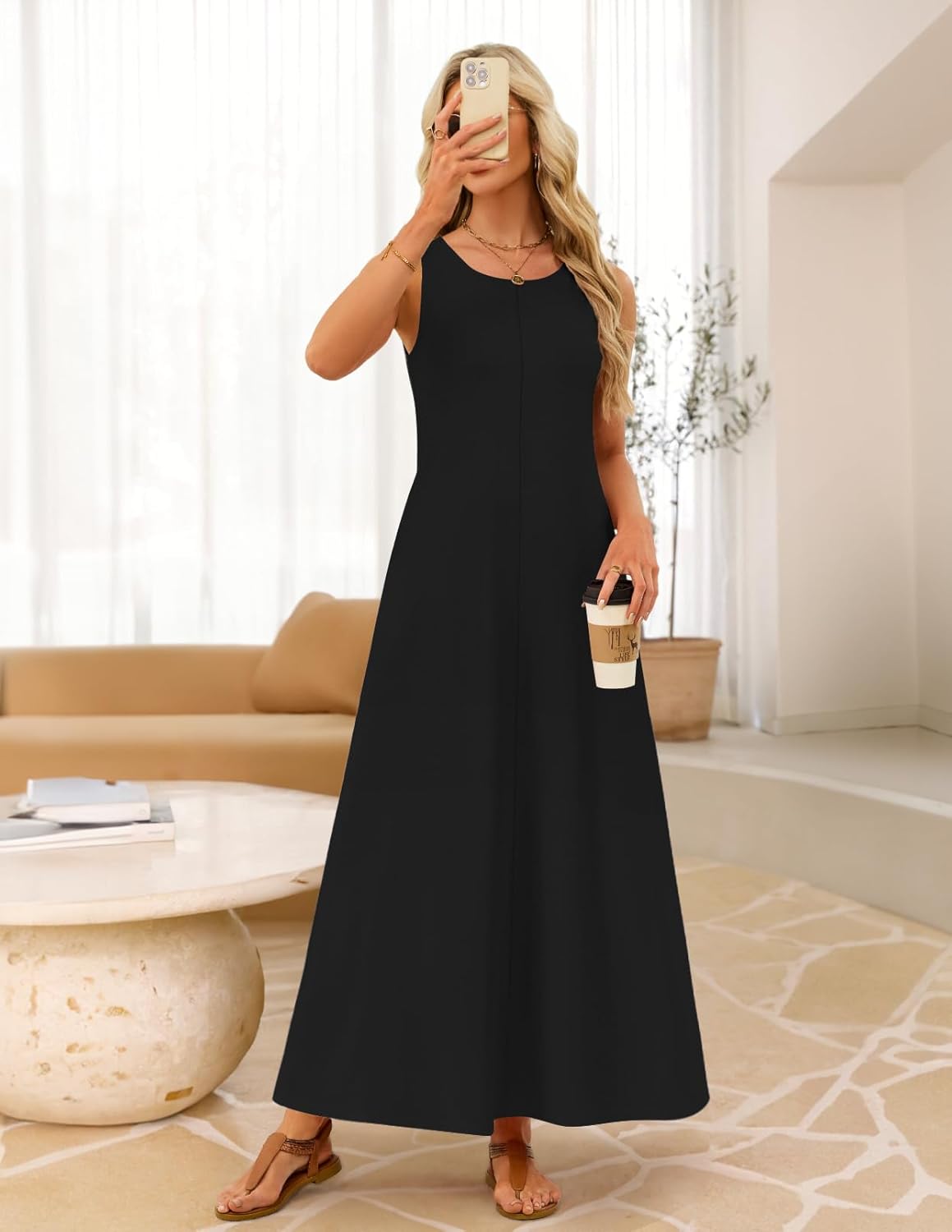 MEROKEETY Women's 2026 Summer Maxi Dress Sleeveless Crewneck Casual Loose Beach Vacation Basic Long Sundress - Image 3