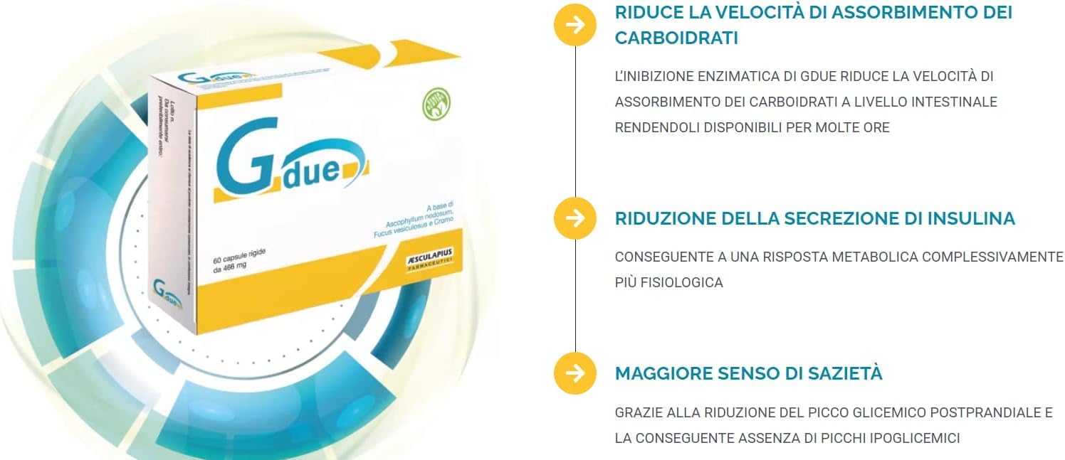 Gdue 120 Capsule - Integratore Alimentare di Aescophyllum nodosum, Fucus vesiculosus e Cromo - 2 Confezioni da 60 Capsule