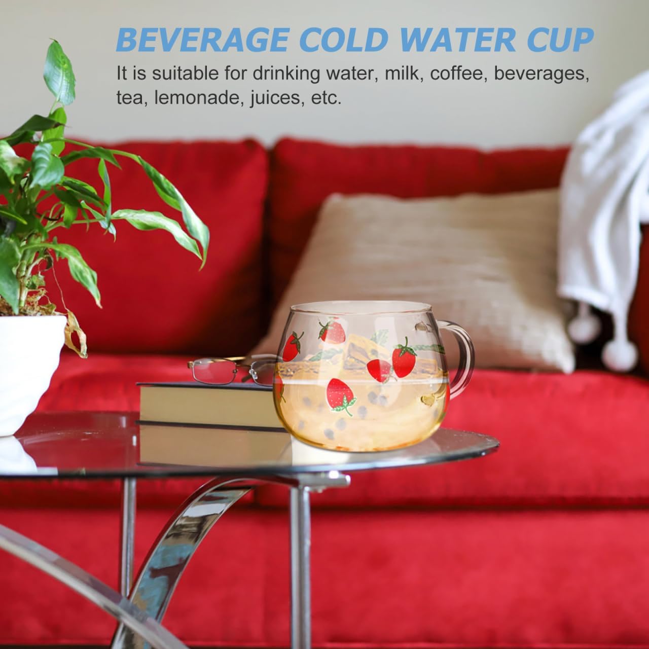 UPKOCH 2pcs 400ML Heat-Resistant Glass Strawberry Cups, Cute Drinkware for Milk, Juice, Coffee, Tea, Perfect for Home and Gatherings