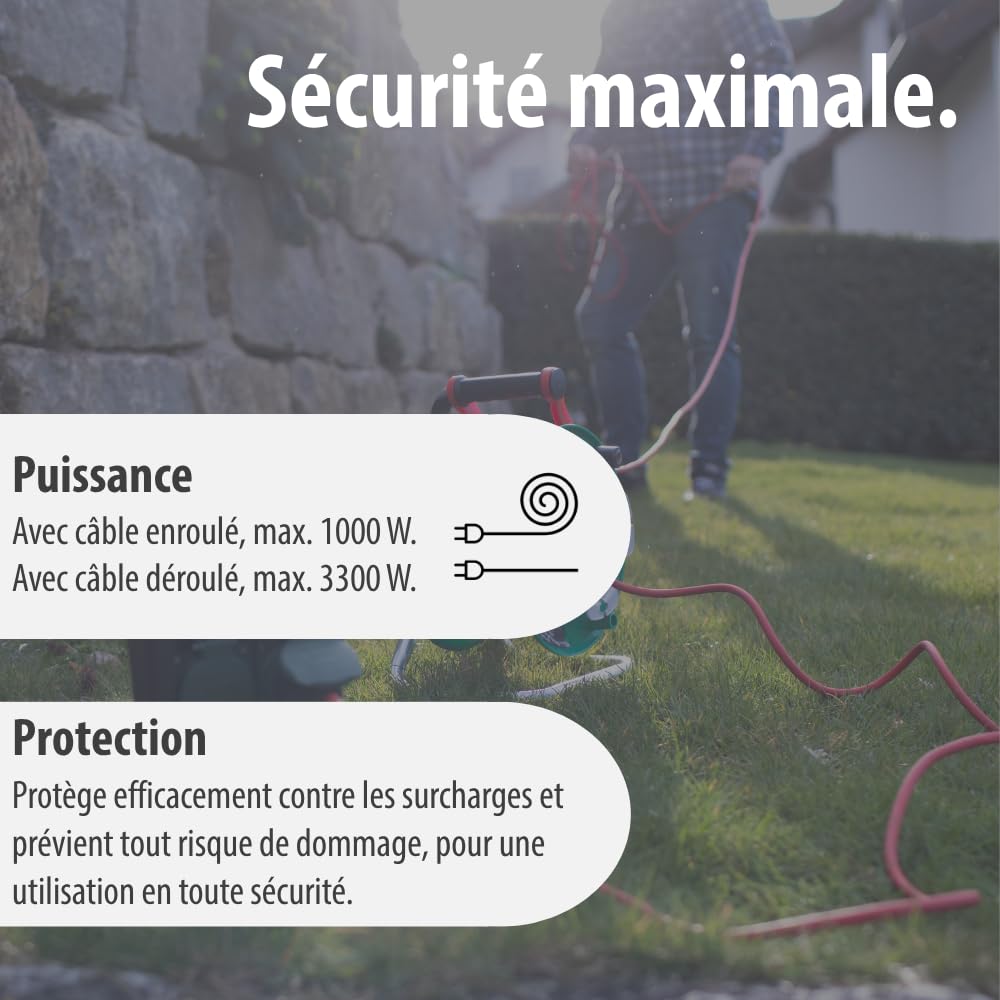 Brennenstuhl Enrouleur de câble Standard SM1-RB/Enrouleur électrique avec rallonge et technologie Bretec (fiche, prolongateur, poignée cablepilot, disjoncteur, 30m H05VV-F) fabriqué en France