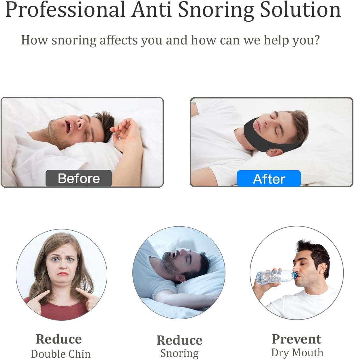 Anti Snore Chin Strap for Sleeping & Cpap Users, Comfortable Adjustable Snoring Solution, Durable Reusable Elastic Cpap Chin Strap to Keep Mouth Closed While Sleeping (Black) - Image 2