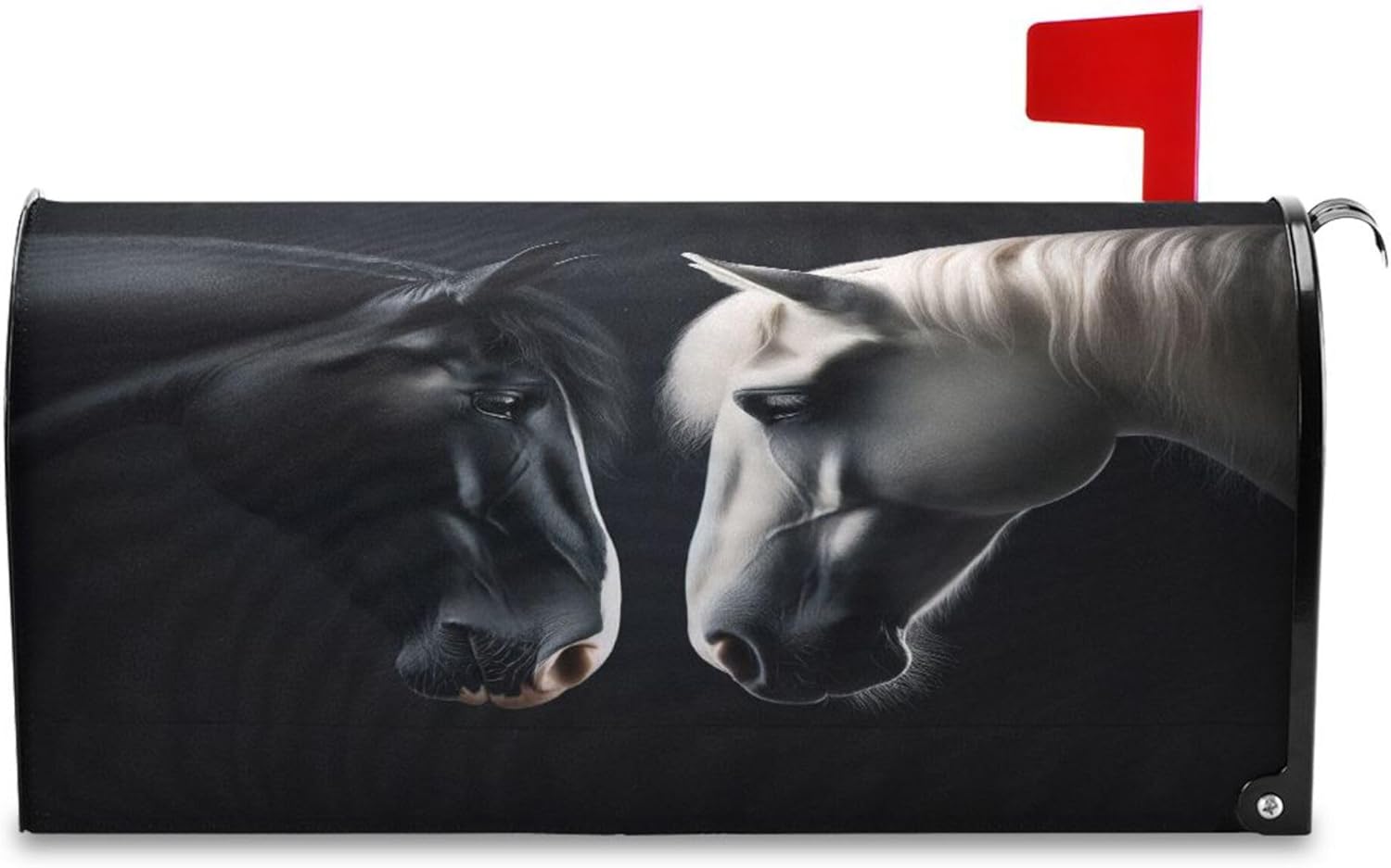Burbuja Black White Horse Mailbox Cover Magnetic Post Letter Box Cover Mail Wraps for Garden Yard Decor, Standard Size 18x20.7 in