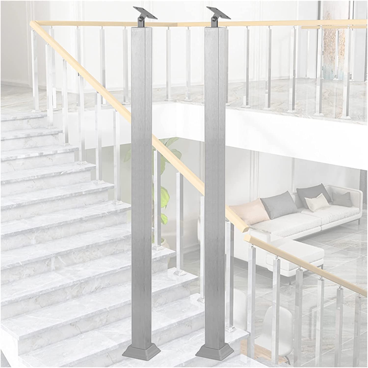 LWJSOCP Stainless Steel Handrails for Staircase Silver Balustrade Posts with Floor Mounting Perfect for Indoor and Outdoor Stairs Remodeling