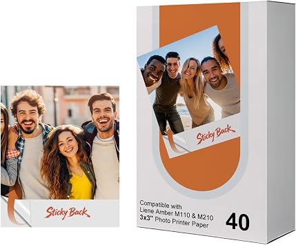 3x3 Sticker Photo Paper 40 Sheets Compatible with Liene Amber M210 & M110