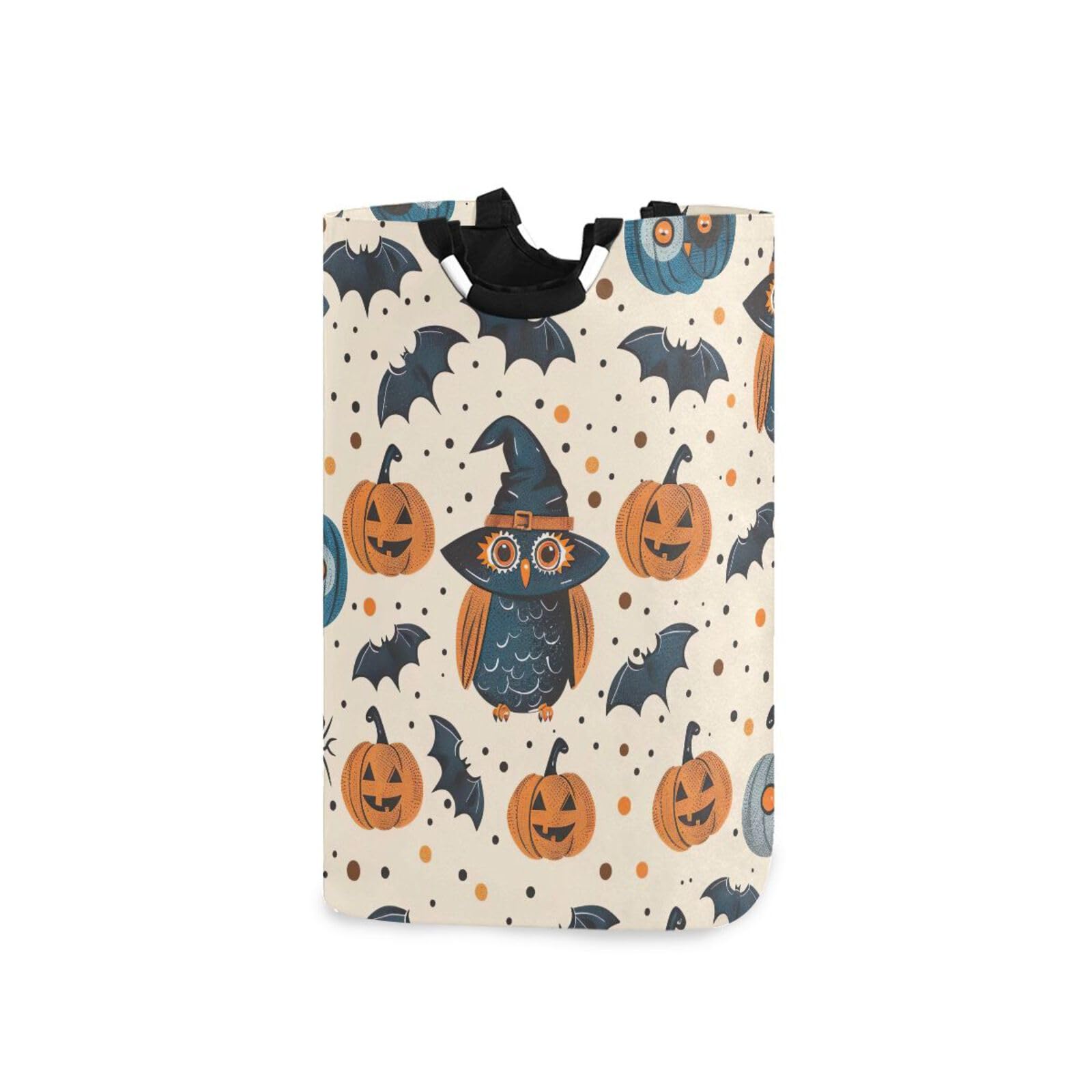 Jihqo Laundry Hamper Basket Halloween Pumpkin Owl Collapsible Nursery Storage Bin Waterproof Clothing Baskets for Home Bedroom Bathroom Washing Room