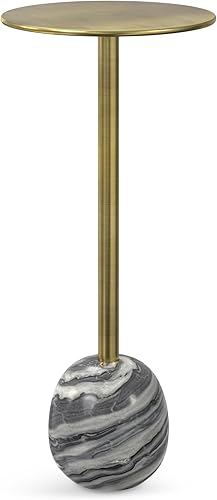 Miniatura 35 de SIMPLIHOME Johnsen - Mesa de metal, 15 pulgadas de ancho, con tambor de hierro macizo, color plata antigua con patrón tribal, mesa auxiliar redonda