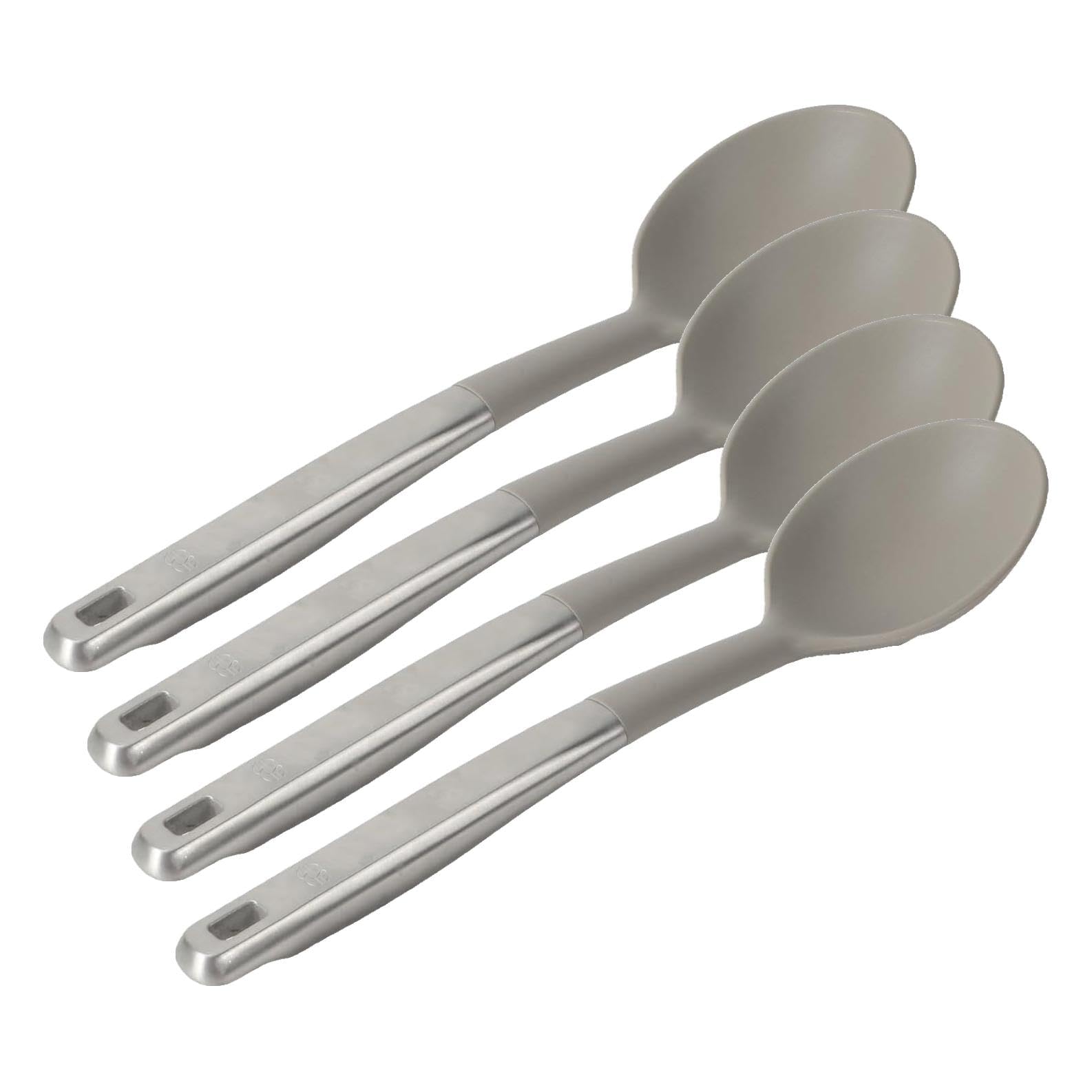 Calphalon Prime Kitchen Spoon with Silicone Head and Stainless Steel Handle, Heat-Resistant Nonstick-Safe_Spoon for Stirring, Mixing &amp; Serving, Cooking Spoon (Pack of 4)