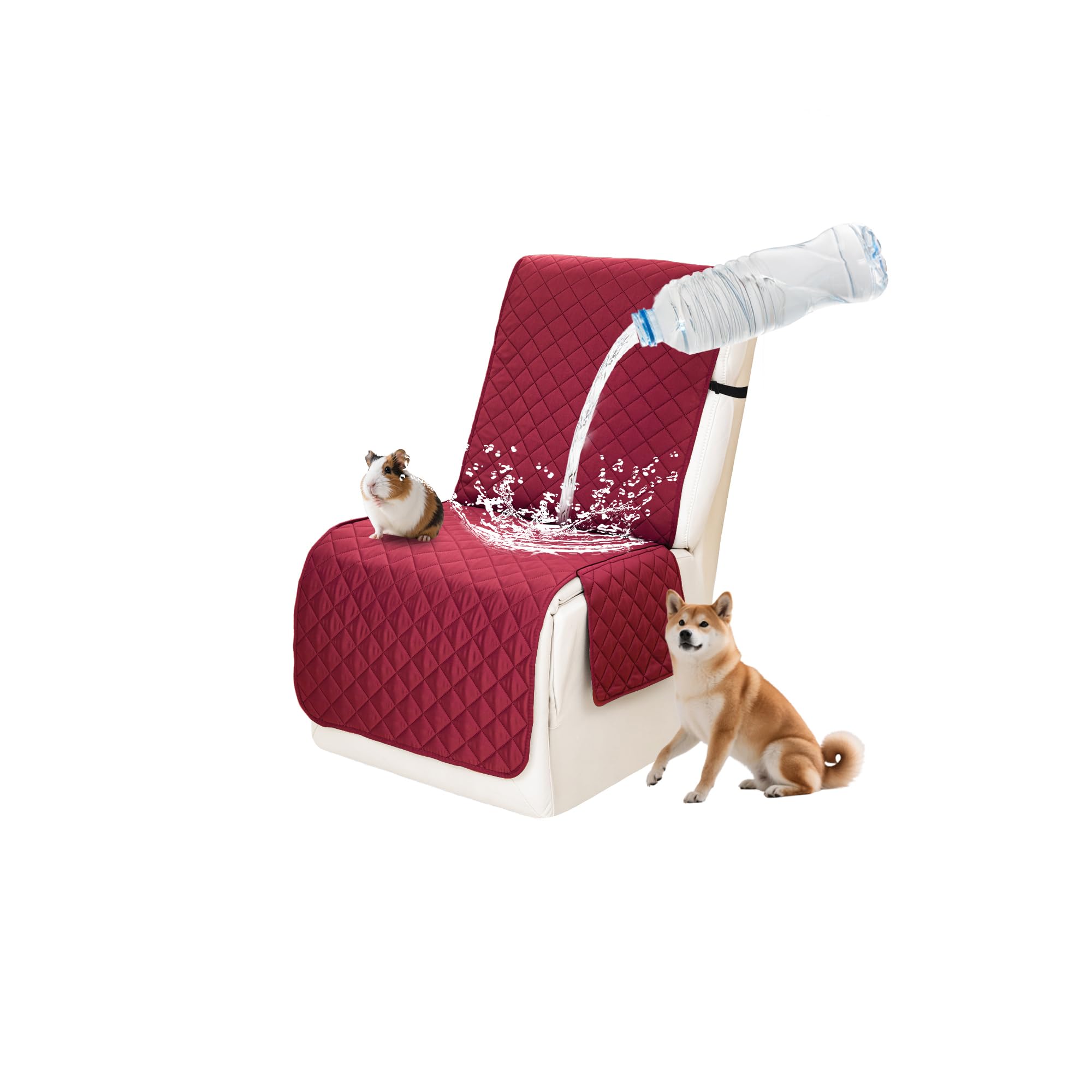Waterproof Sectional Reclining Couch Covers L Shaped Recliner Sectional Sofa Cover 1 Piece Non Slip Washable Corner Recliner Slipcover Set for Pet Dog (Additional Seat Cover, Red)