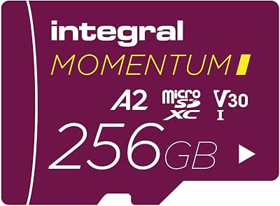 Integral Momentum I Tarjeta Micro SDXC de 256 GB, hasta 210 MB/s de Lectura y 180 MB/s de Escritura, V30, U3, A2, 4K/5K UHD para GoPro, Drones dji, cámaras de acción, Resistente al Agua
