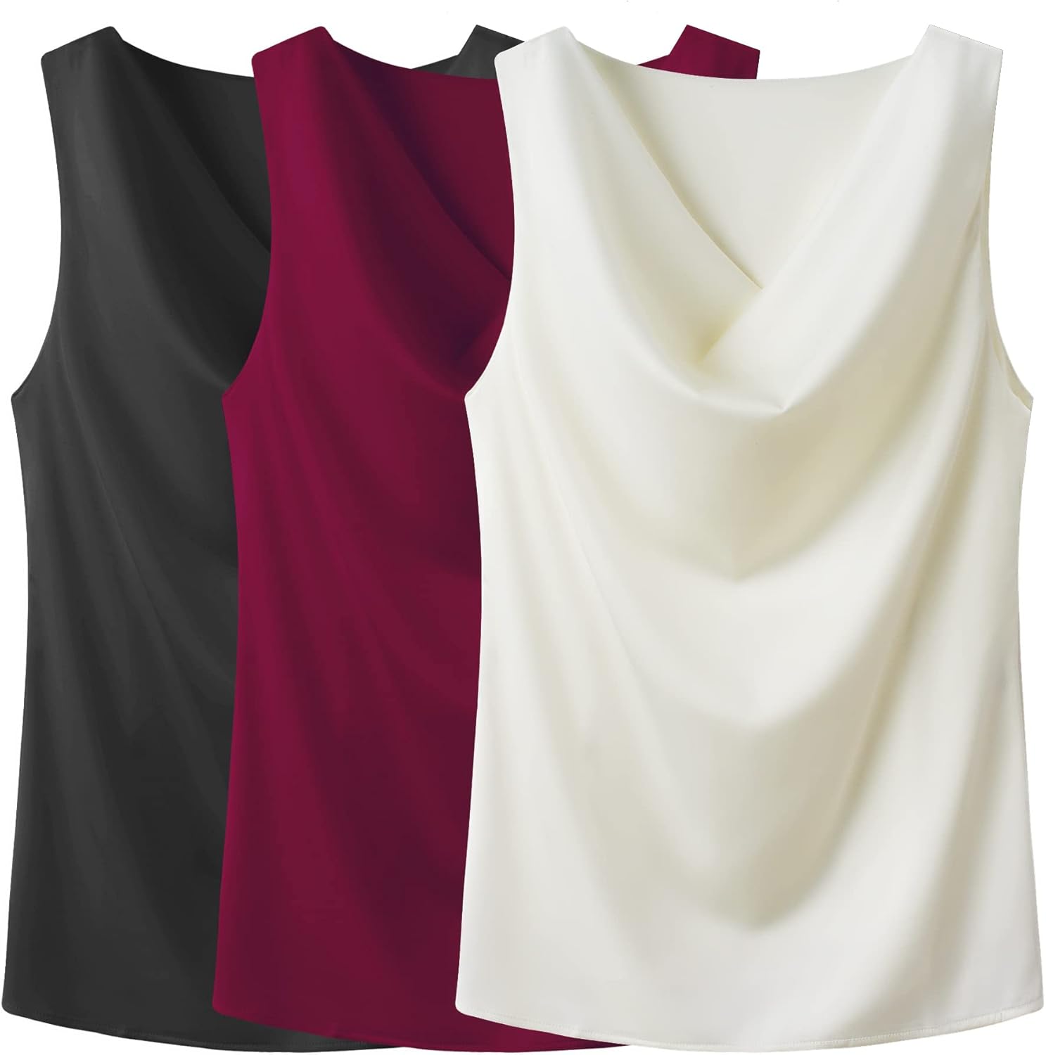 Wantschun Women's Cowl Neck Camisole Silk Satin Adjustable Spaghetti Strap Tank Top Cami Blouse S-3XL