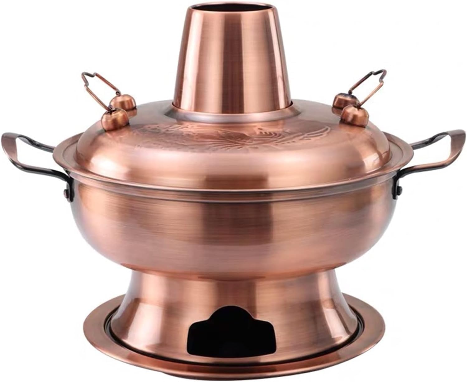 NGDFGR Traditional Chinese Copper Hot Pot,Stainless Steel Charcoal Hotpot Cooker Chinese Soup Pan Cooking Cookware Pot Party Taurant,Gold,32Cm,Red Copper-34cm