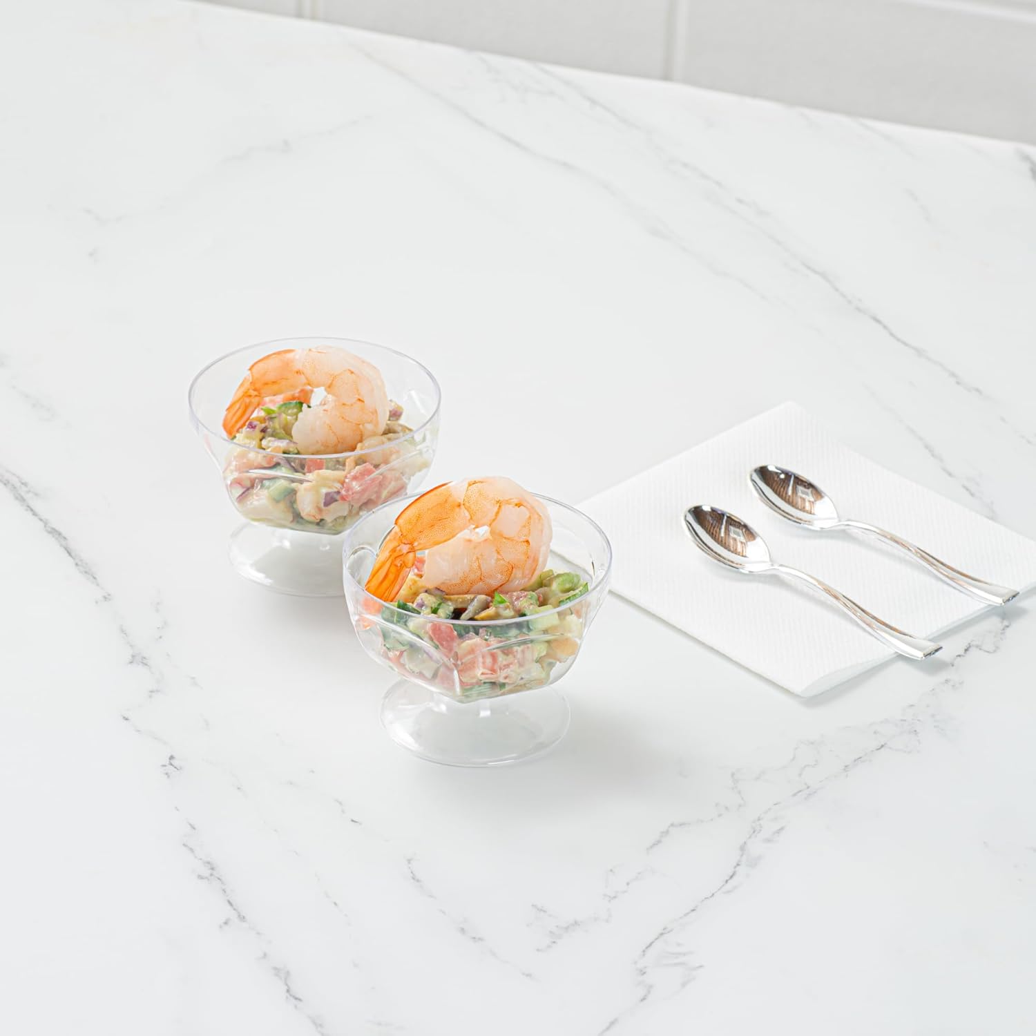 Restaurantware-Mini Serve 3 Ounce Footed Serving Bowls, 100 Disposable Dessert Bowls - Round, Elegant, Clear Plastic Party Bowls, Serve Appetizers, Desserts, For Weddings, Parties, And More