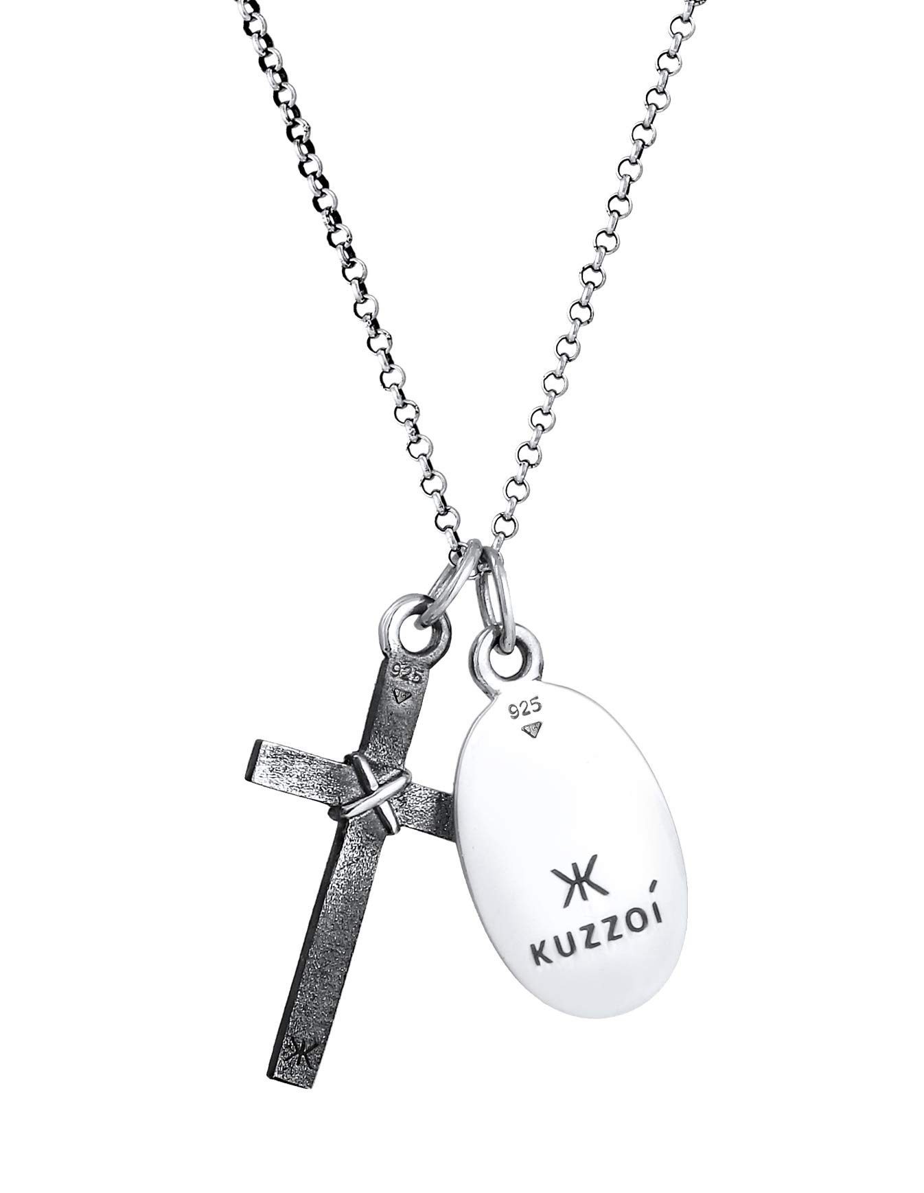 Kuzzoi Herren Silber-Halskette mit Marienbild und Kreuz Anhänger, Symbol Kette für den Mann in 925 Sterling Silber, Herrenkette mit Maria-Anhänger und Anhänger, handgearbeitet