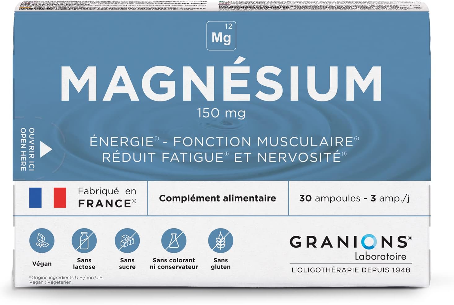 Magnesium Ampoules 150 mg – GRANIONS – Made in France – Energy – Muscle Function – Fatigue – Nervousness – 150 mg Magnesium – 30 ampoules = 10 DAYS Magnesium Ampoules 150 mg – GRANIONS – Made in France – Energy – Muscle Function – Fatigue – Nervousness – 150 mg Magnesium – 30 ampoules = 10 DAYS