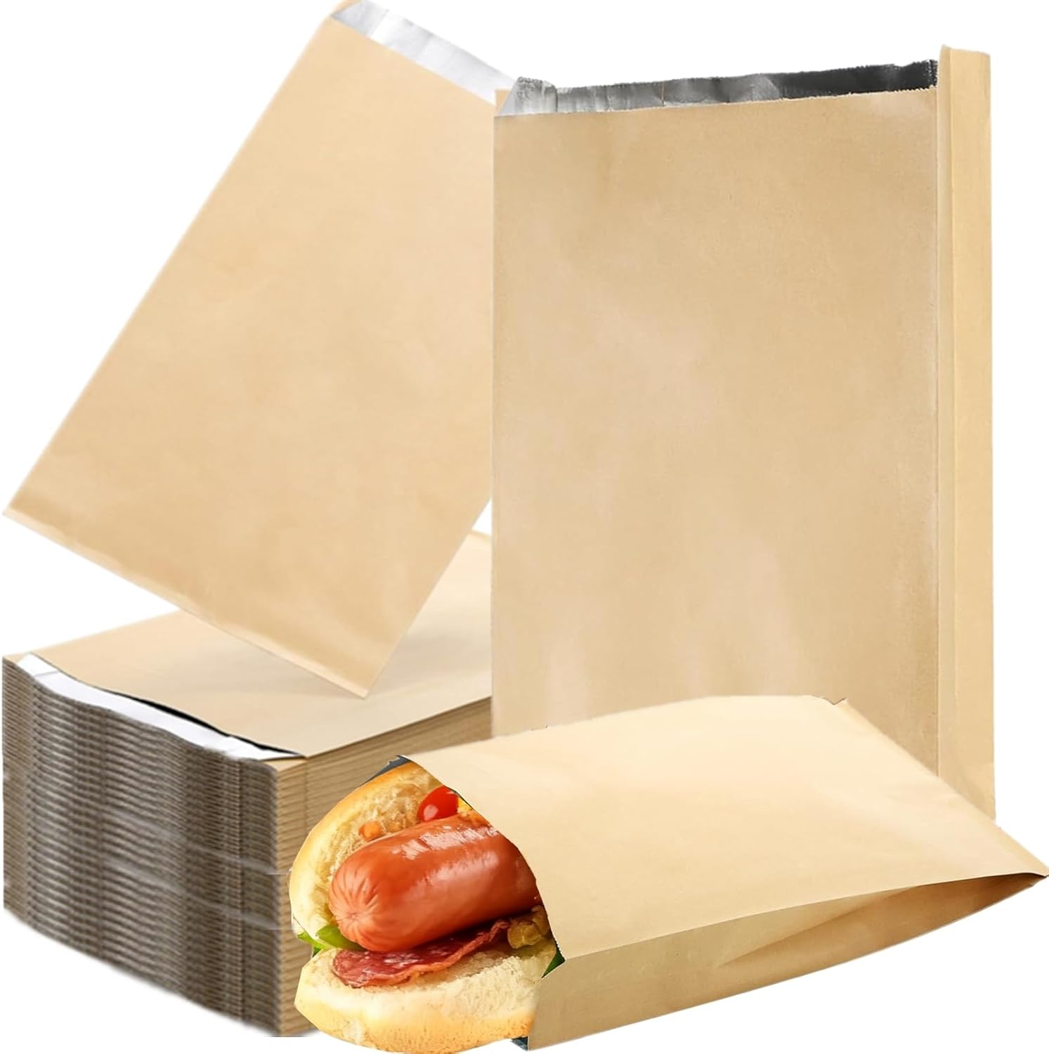 150 Pack Foil Sandwich Wrappers, 4 LB Insulated Hot Dog Wrap Pouch, Grease Resistance Paper Hamburgers Bags for Breakfast Lunch, Fast Food Truck, Serving, BBQ, Brown
