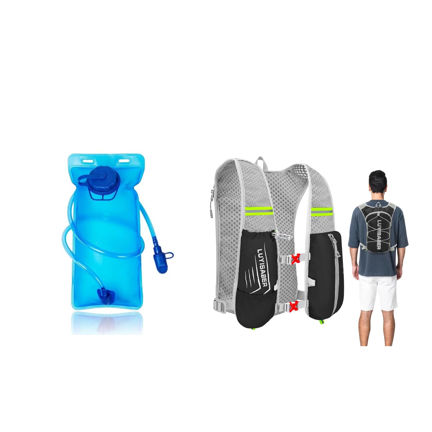 PROBEROS® Hydration Bag with 2L Water Bladder, Anti-Bacteria FDA Food-Grade EVA, Quick-Release Tube, High-Flow Bite Valve, for Hiking, Cycling, Running, Camping, Blue