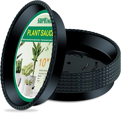 Vista 11 de SupKing Platillos para plantas de 6 pulgadas, bandejas de plástico resistentes para goteo de plantas, platillos de maceta transparente duradero