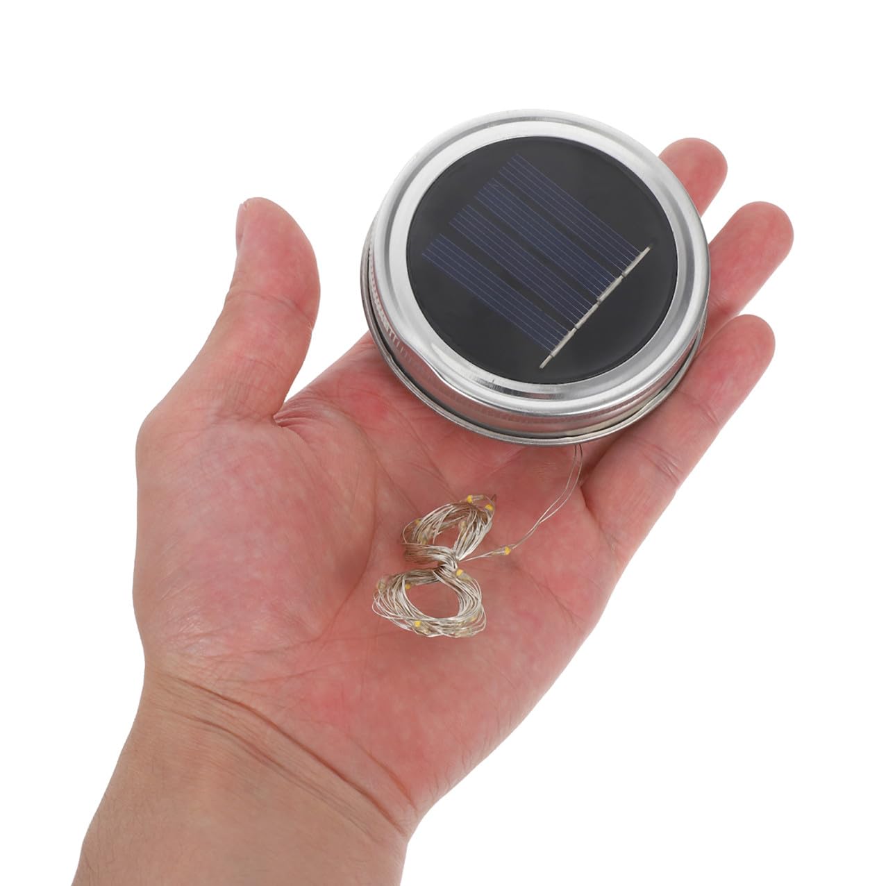 Set 4 Coperchi per Luci a Stringa Solari da 2m 20 LED in Alluminio e Acciaio Inox, Copertura per Barattoli da Giardino Luce Calda per Decorazioni Esterne e Atmosfera Romantica