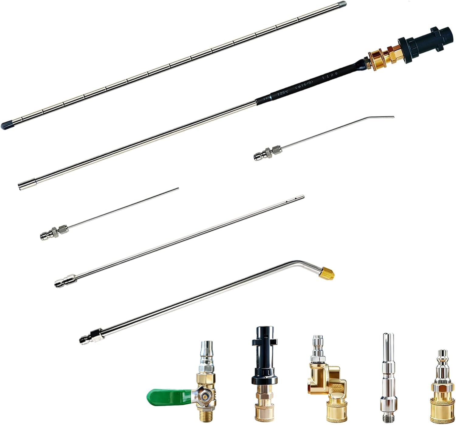 13Pc M-Func 40" Radiator Cleaning Wand Kit, 5-Mode 4500PSI Water/Air Radiator Pressure Washer Wand with 6 Nozzle Tips & M22 Adapters for Car AC Condenser, Truck, Heavy Equip and Multi-Brand Washers