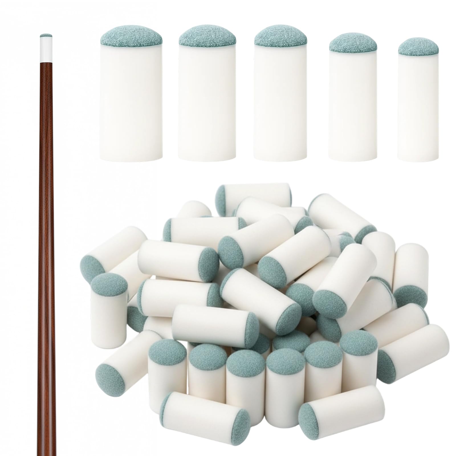 YTLSDHF 50 Pcs Pool Cue Tips, 9/10/11/12/13mm Slip on Pool Stick Tips, Replacement Set with 5 Sizes, Durable Pool Cue Accessories for Game Performance, Compatible with Most Pool Cues