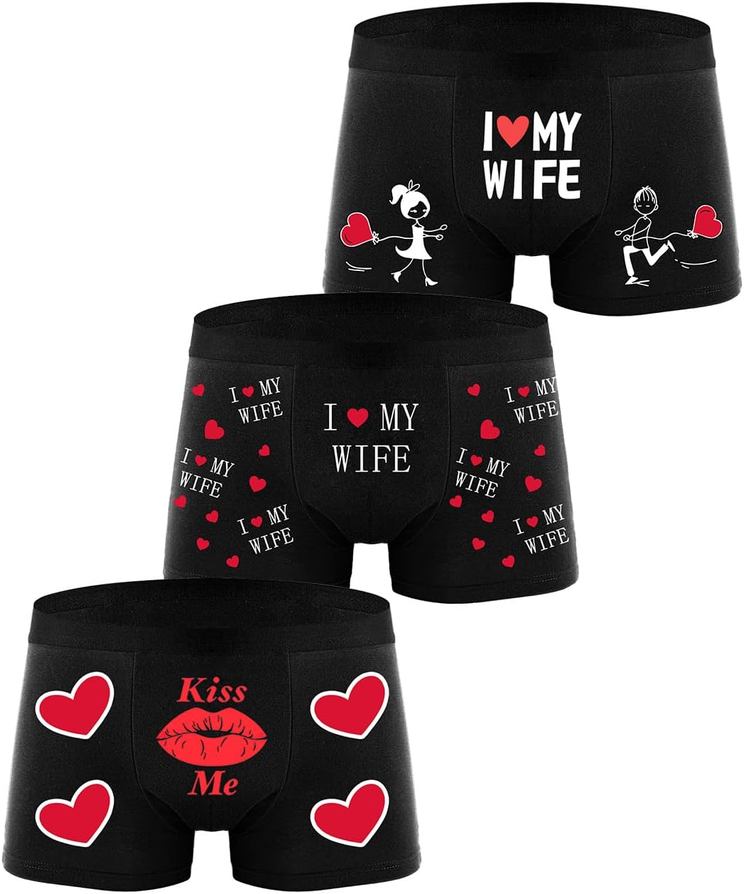 Sexy Code 1701 3-Pack Men's Boxer Briefs Funny I Love My Wife Underwear Soft & Stretchy Novelty Boxer Shorts for Men