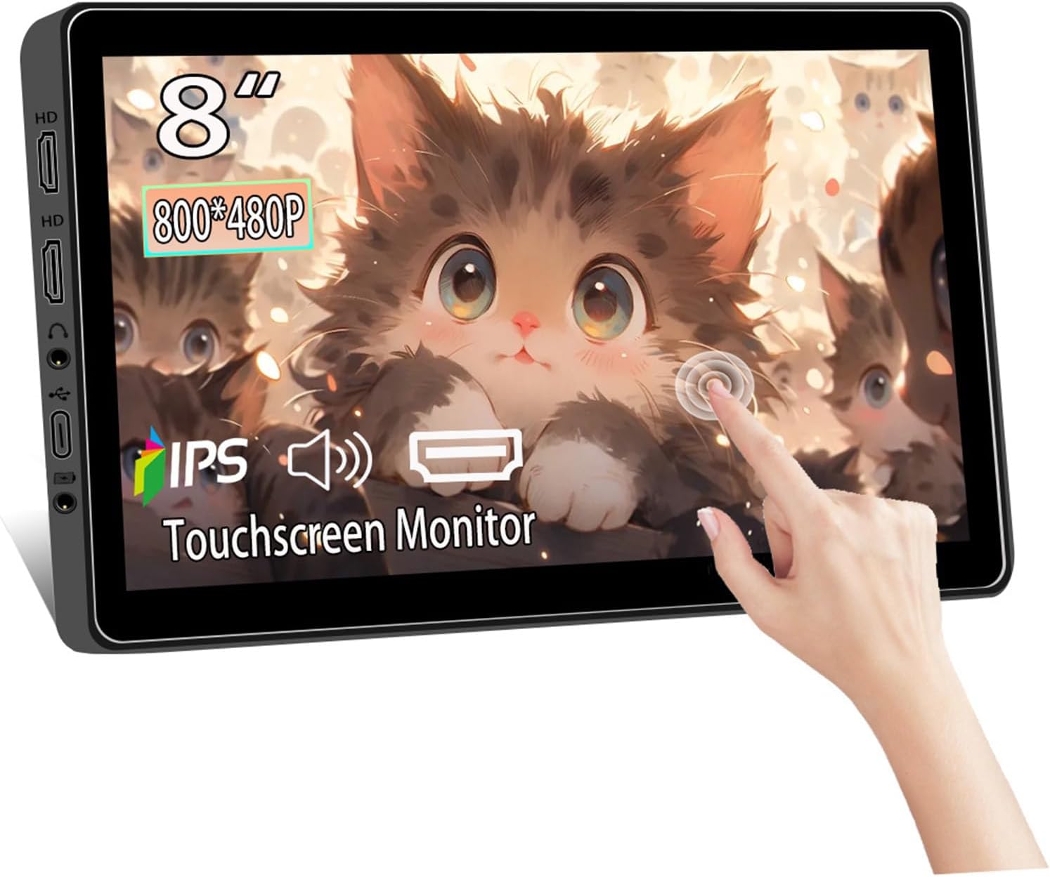 Touchscreen Portable Monitor 8-Inch,Small HDMI Monitor 800 * 480 Built-in Speakers,for Raspberry Pi PS4 Switch Laptop Windows