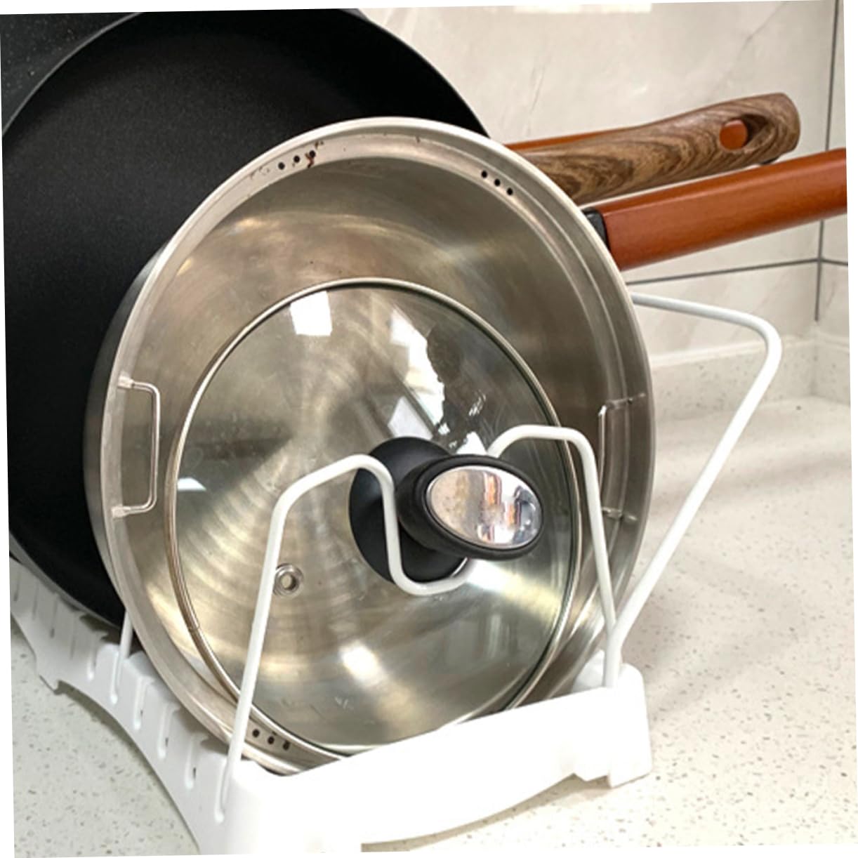TOPBATHY Soporte Ajustable Para Tapas De Ollas Estante Para Utensilios Diseño Elegante