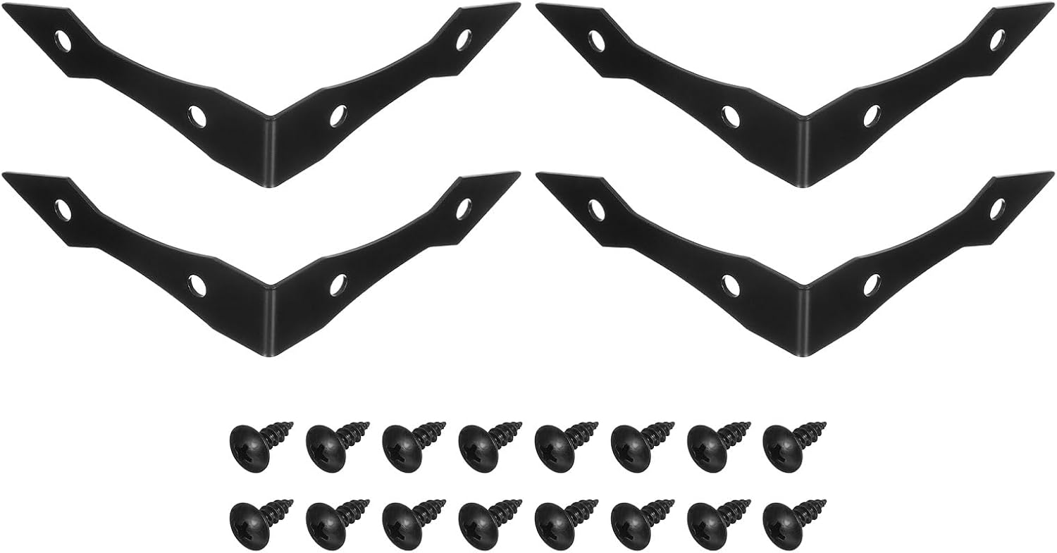 uxcell 4Pcs Decorative Corner Brackets, 3.9" x 3.9" x 0.9" l Bracket Metal Corner Protector Right Angle Bracket with Screw for Furniture Wooden Box Trunk, Black
