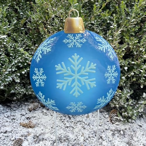 Clovers Garden Blue Metal Christmas Ball Ornament Yard Stake with