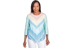 Alfred Dunner Pleated Neck Chevron Top